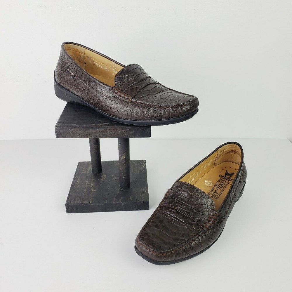 Mephisto Cool Air Women's Brown Embossed Leather Comfort Heel Penny Loafer Sz 9